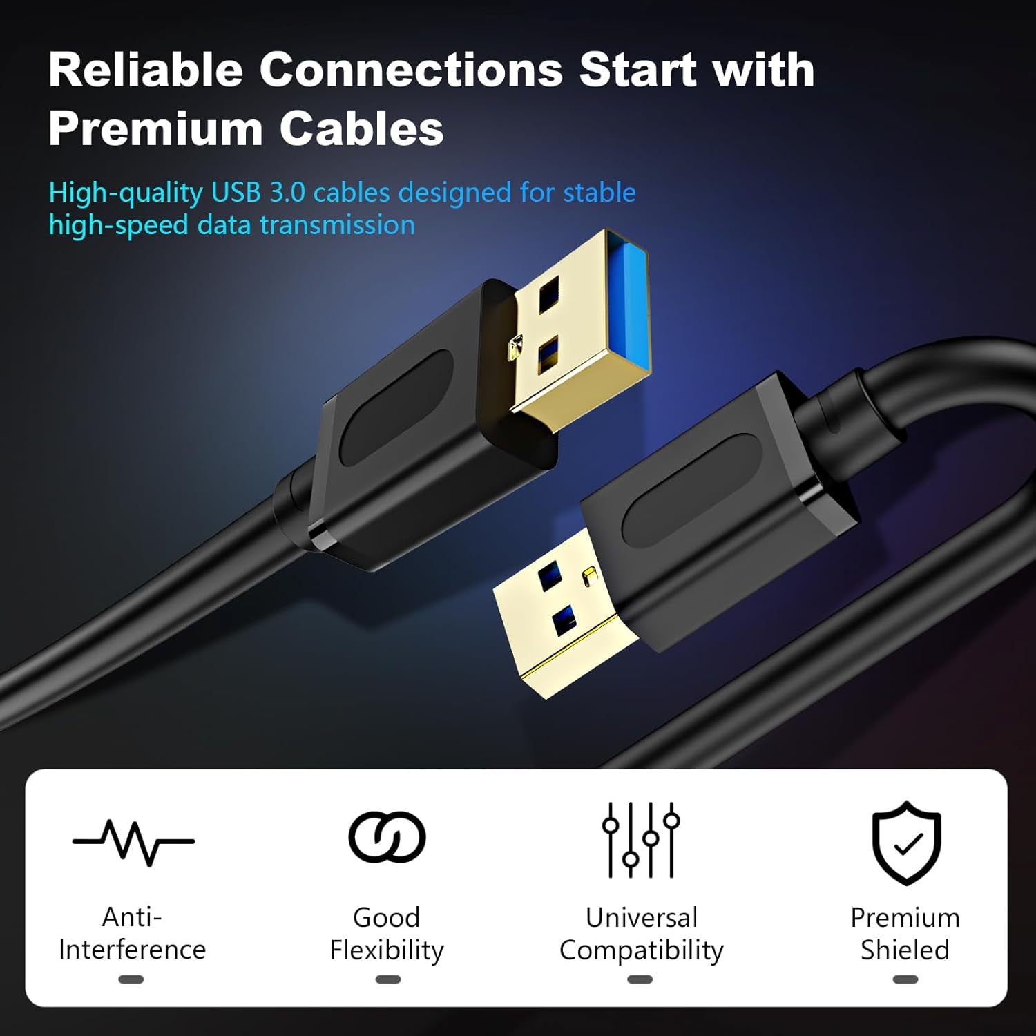 USB 3.0 a to a Male Cable 25Ft,Usb to USB Cable USB Male to Male Cable USB Cord with Gold-Plated Connector for Hard Drive Enclosures, DVD Player, Laptop Cooler(25Ft/8M)