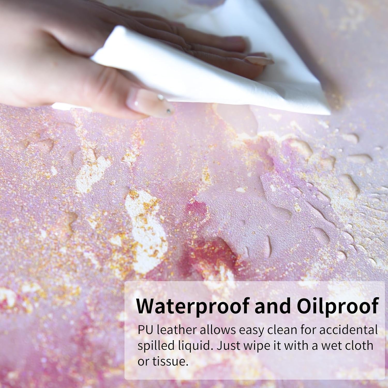 Large Mouse Pad, Cute Pink Desk Mat for Desktop, Women Girls PU Leather Waterproof Gaming Mousepad, Rose Gold Marble Computer PC Laptop Protector Writing Pads for School Office Home 31.5" X 15.7"