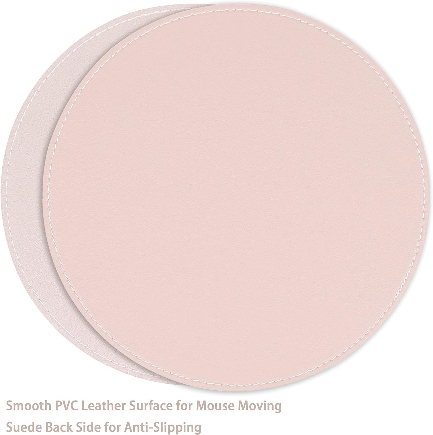 2 Pack Mouse Pads, Ultra Thin Waterproof PU Leather Mouse Pad,Stitched Edges,Works for Computers, Laptop,All Types of Mouse Pad, Office/Home(8.66'', 2 Pack, Pink)